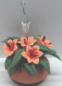 Dollhouse Miniature Hanging Clay Pot Lilies 2 3/8